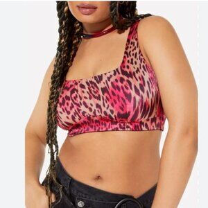 NWT Yitty Headliner Shaping Midi Bralette Size Medium Pink Animal Print Satin